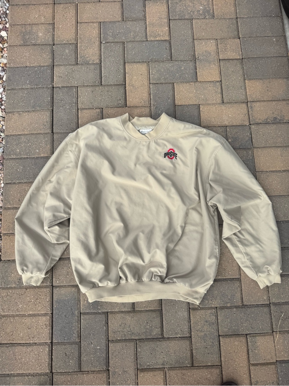 Nike V-Neck Sweatshirt with Red Logo - Tan